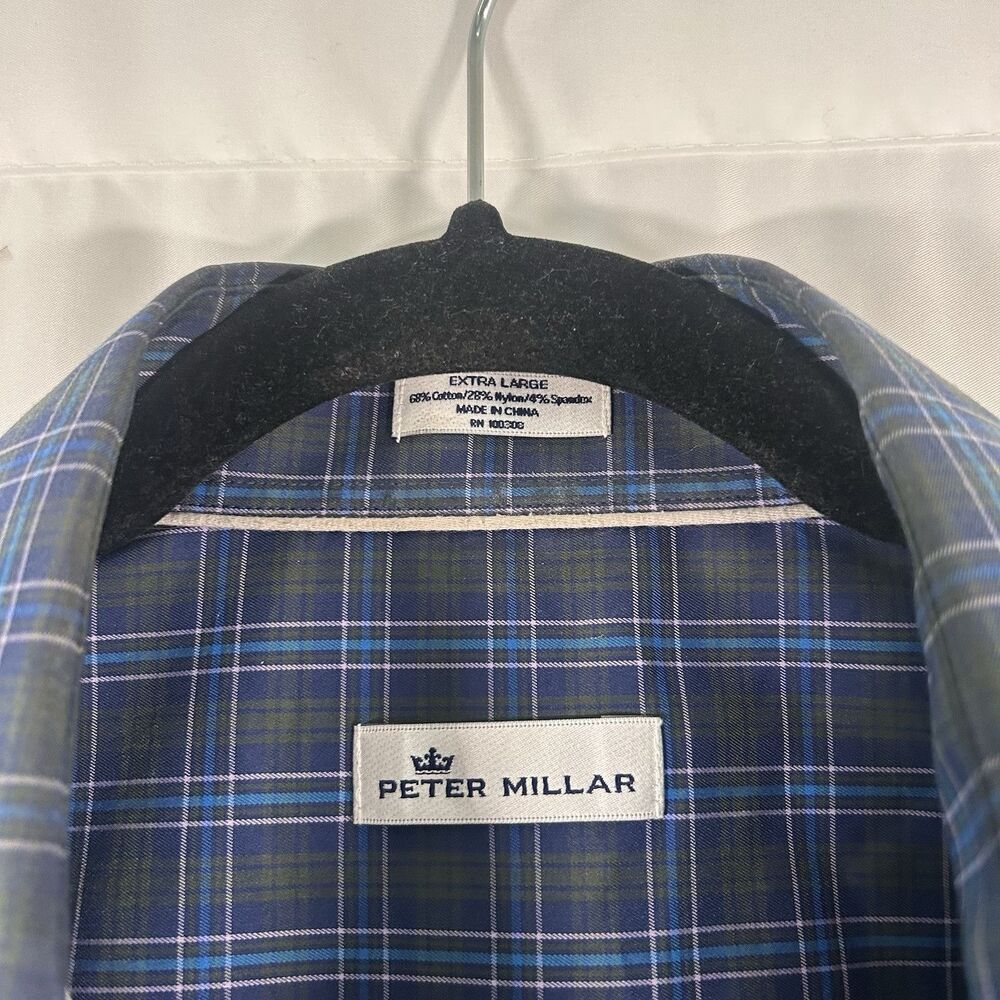 Peter Millar Dress Shirt Men'sXL Blue Green Plaid Button Up Long Sleeve Cotton B - Picture 4 of 6
